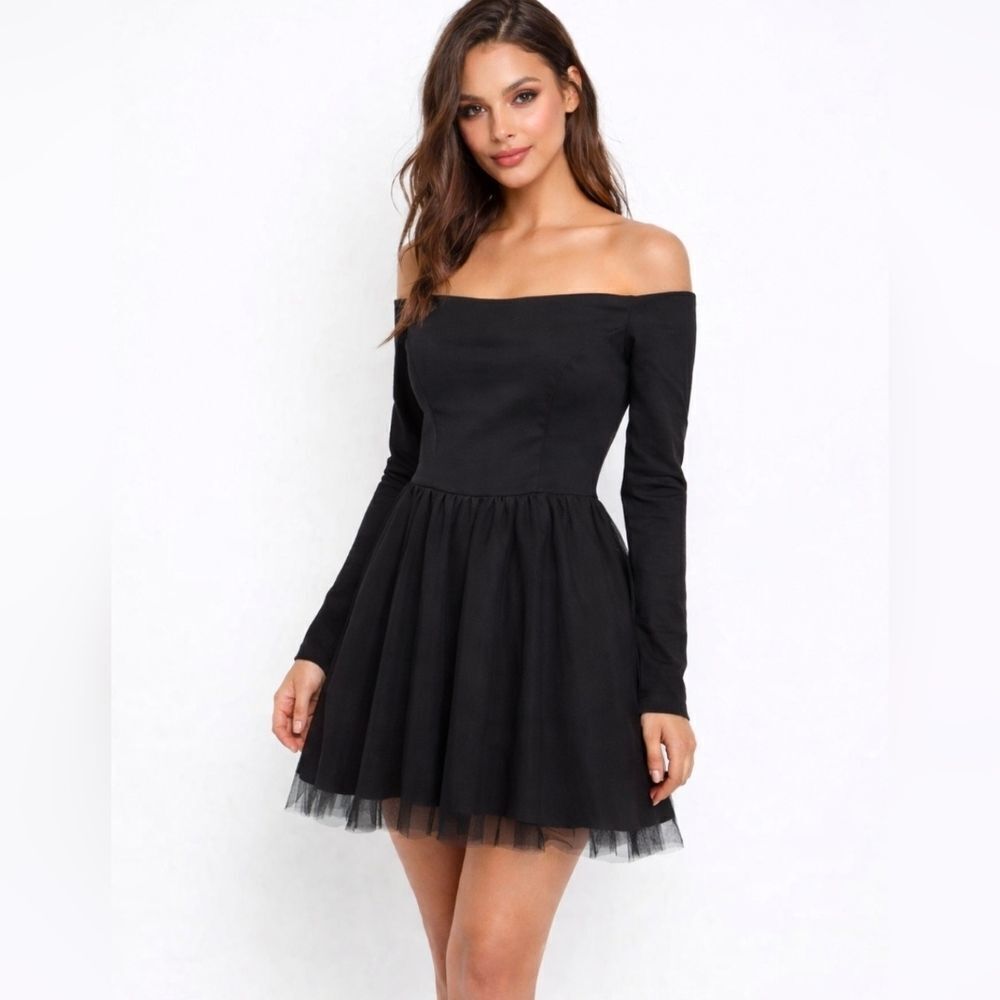 Bridess Black Long Sleeve Tulle Special Occasion Dress Size 4